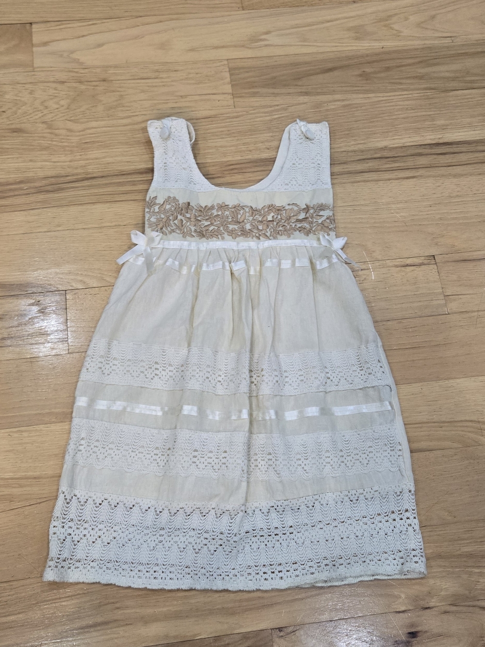 Girls Cream Lace & Ribbon Summer Dress Size 5